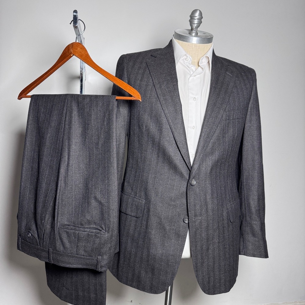 Chaps Ralph Lauren Suit Mens 44L 35W Brown Pinstripe Wool Notch Lapel